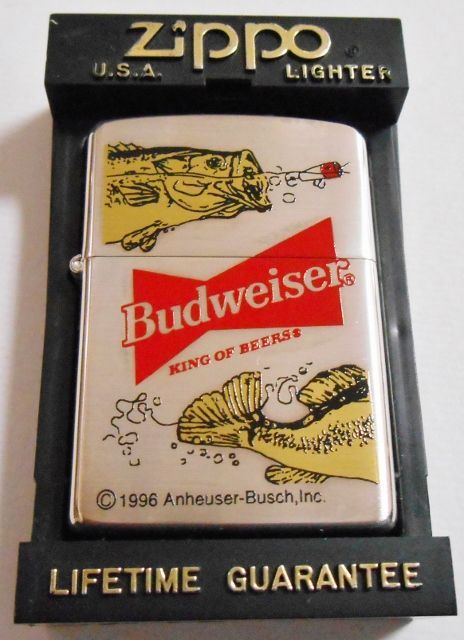 画像: ★バドワイザー！１９９６年４月 Budweiser ブラックバス 銀加工 ZIPPO！未使用品
