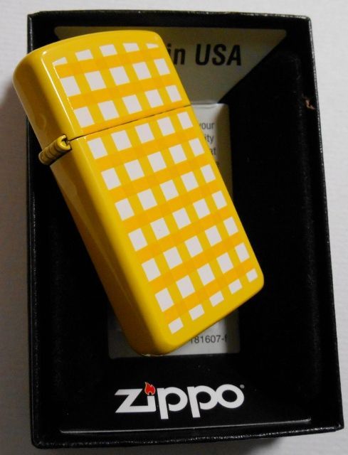 画像: ☆スリム！お洒落な・・両面 イエロー＆チェック柄 ２００４年 SLIM  ZIPPO！新品