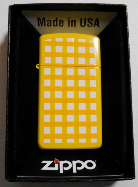 画像1: ☆スリム！お洒落な・・両面 イエロー＆チェック柄 ２００４年 SLIM  ZIPPO！新品