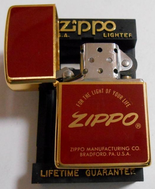 画像: ☆平成元年 １９８９年１１月製 ゴールド＆エンジ お洒落な・・デザイン ZIPPO！新品