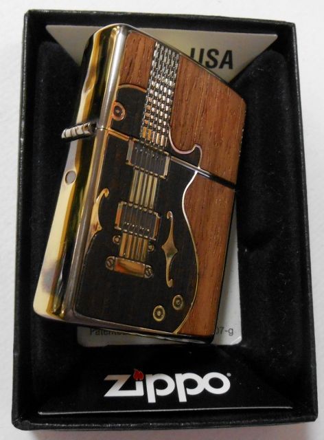 画像: 渋い！エレキギター　WOOD ＆ 真鍮古美　両面デザイン　ZIPPO！新品