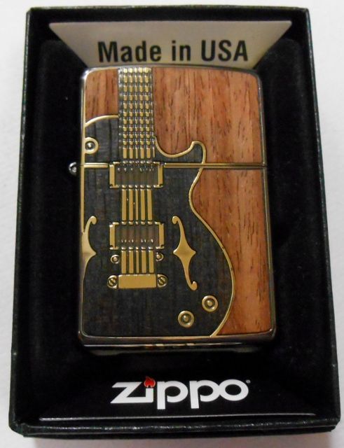 画像: 渋い！エレキギター　WOOD ＆ 真鍮古美　両面デザイン　ZIPPO！新品