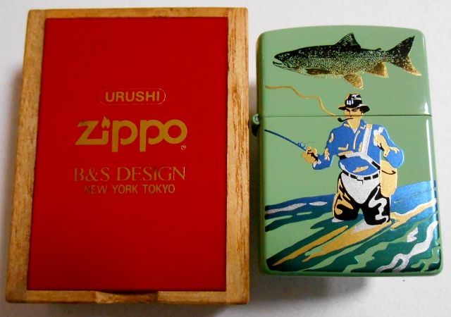 画像: ☆伝統工芸 漆塗り！つり人 フィシャーマン １９９７年製 グリーン ＺＩＰＰＯ！未使用品