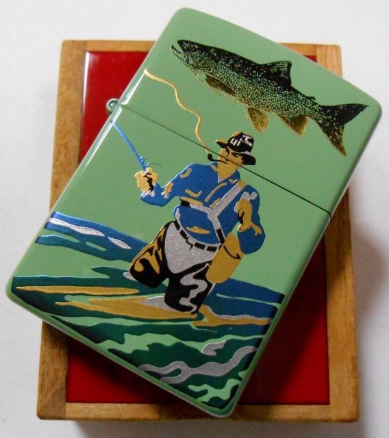 画像: ☆伝統工芸 漆塗り！つり人 フィシャーマン １９９７年製 グリーン ＺＩＰＰＯ！未使用品