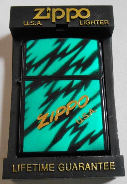 画像1: ☆１９９５年１０月 お洒落な・・両面ブラック＆グリーン イタリックロゴ・デザイン ZIPPO！未使用品。