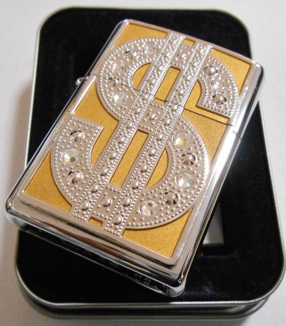 画像: ☆豪華！輝く・・ドル ＄ Bling Emblem ８クリスタル！２００５年 ZIPPO！新品A