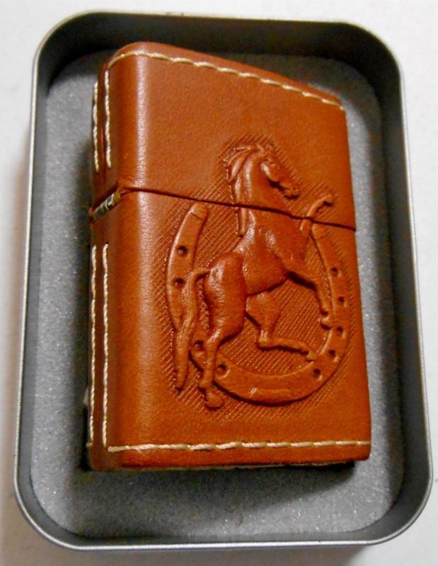 画像: ★全六面牛革巻き！はね馬＆蹄鉄！ブラウンレザー！２００３年 ＺＩＰＰＯ！未使用品