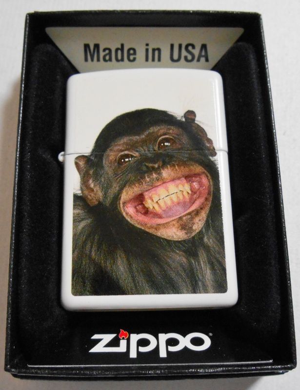 笑う サル 可愛い モンキー ２０１４年 Usa ホワイト 猿 Zippo 新品 ジッポーパーク Zippopark