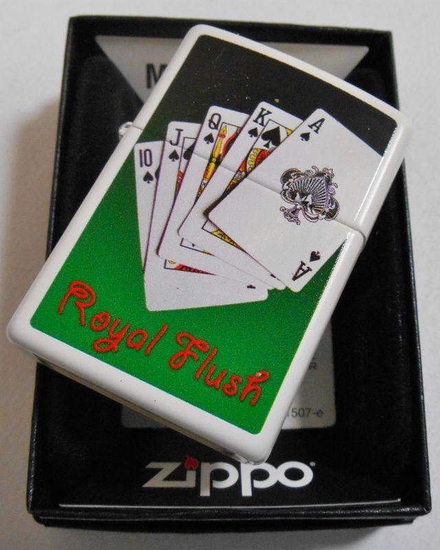 画像: ☆人気の・・トランプ柄！Royal Flush ２０１１年 ホワイト USA ZIPPO！新品。