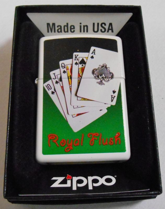 画像1: ☆人気の・・トランプ柄！Royal Flush ２０１１年 ホワイト USA ZIPPO！新品。