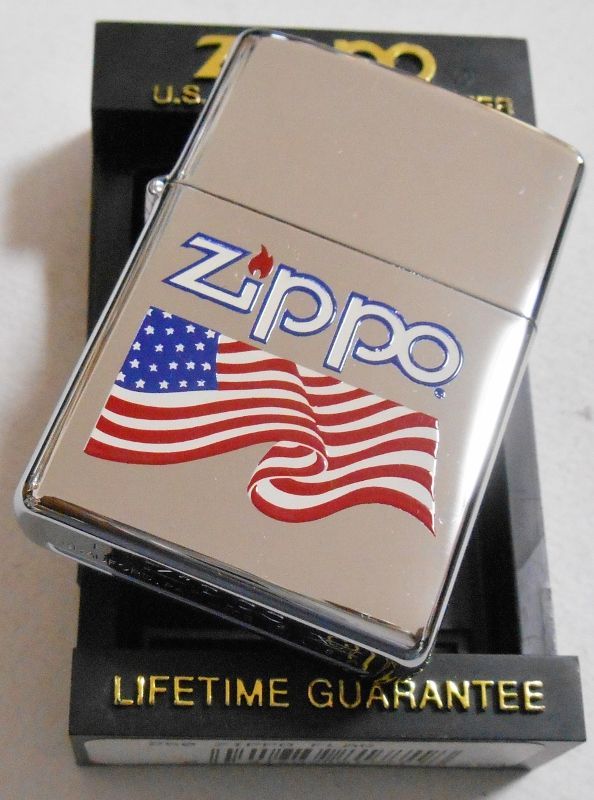 画像: ☆１９９７年５月（E)製  ZIPPOロゴ＆星条旗デザイン ♯２５０ ZIPPO！新品