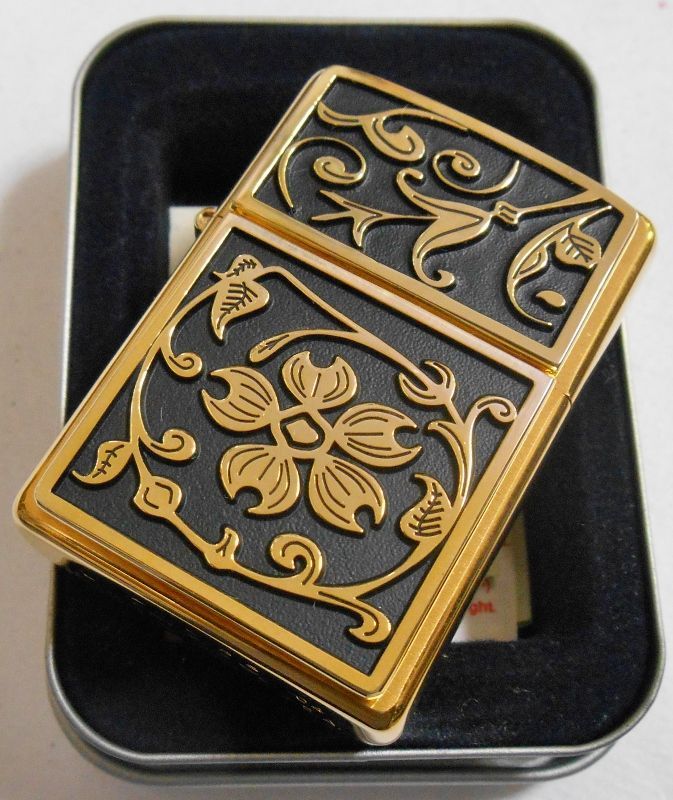 画像: ☆輝く・・BRASS & BLACK！Floral Emblem 真鍮ケース ２００４年１２月  USA ZIPPO！新品