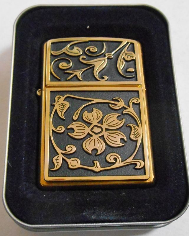 画像1: ☆輝く・・BRASS & BLACK！Floral Emblem 真鍮ケース ２００４年１２月  USA ZIPPO！新品