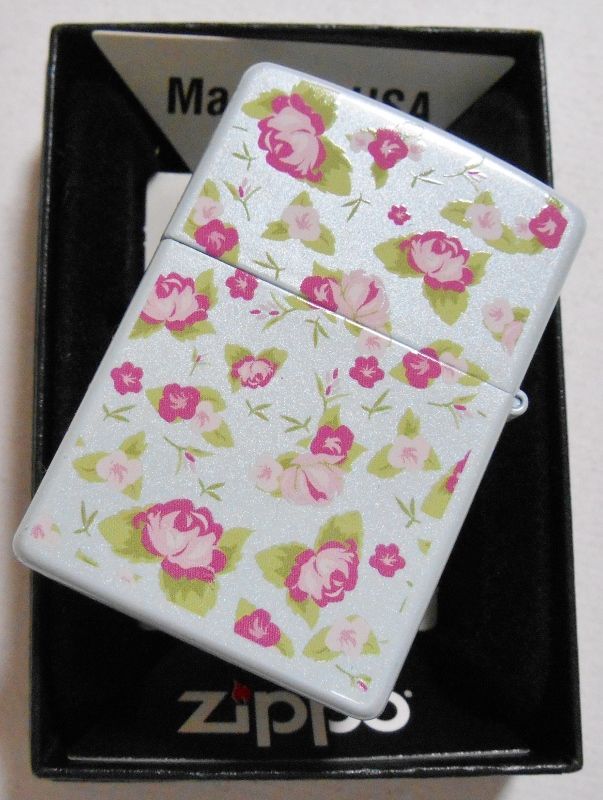 画像: ☆FLORAL！色鮮やかな・・花柄 両面デザイン ブルーパール ２０１０年 ZIPPO！新品