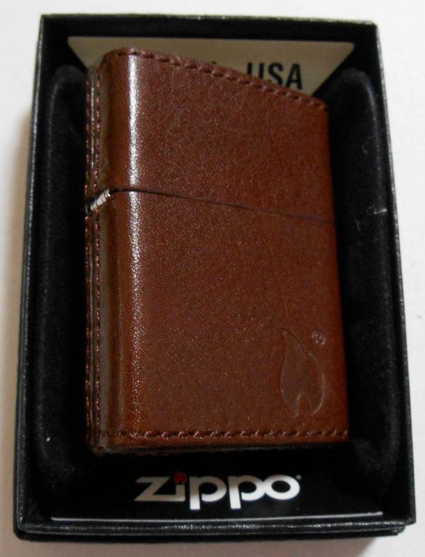 画像: ★革巻き！お洒落な・・ ブラウンレザー！炎のマーク ２０１４年 ＺＩＰＰＯ！ 新品