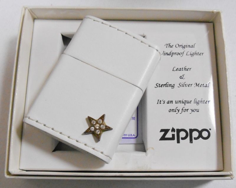 画像: ★ホワイトレザー 革巻き！お洒落な・・★スターリング・メタル ２００４年 ＺＩＰＰＯ！ 新品