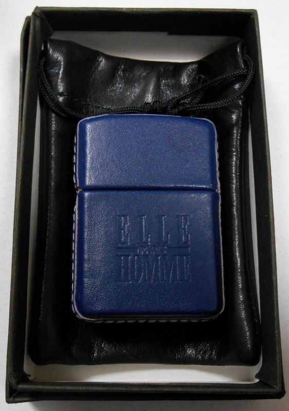画像: ☆ELLE！人気ブランド ELLE HOMME 全六面革巻き ブルーレザー！１９９６年 ZIPPO！未使用品