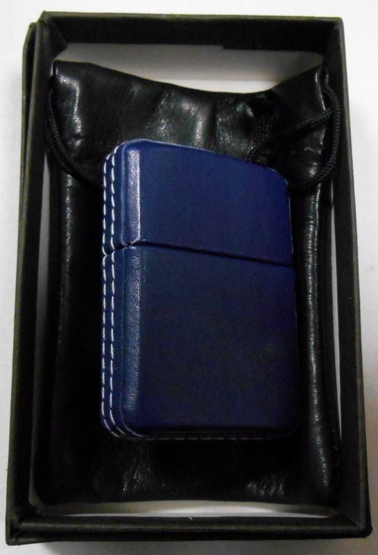 画像: ☆ELLE！人気ブランド ELLE HOMME 全六面革巻き ブルーレザー！１９９６年 ZIPPO！未使用品