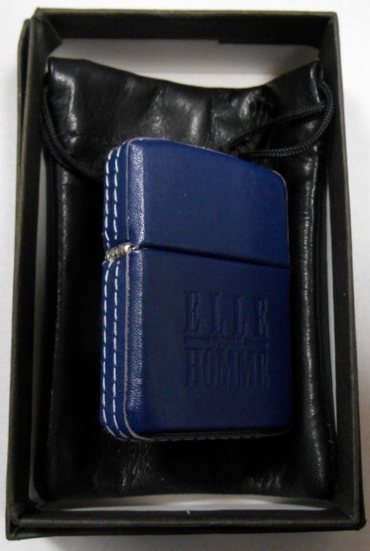 画像: ☆ELLE！人気ブランド ELLE HOMME 全六面革巻き ブルーレザー！１９９６年 ZIPPO！未使用品