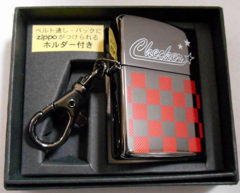 画像: ☆ CHECKER！レッド・チェッカー 三角カン＆ホルダー付 ２００２年 ZIPPO！新品