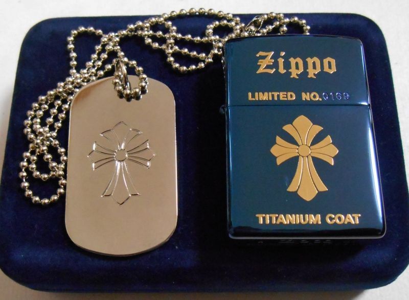 画像: ★人気のクロス！ブルーチタン 限定 ネックレス付 ２００１年 ZIPPO！新品G