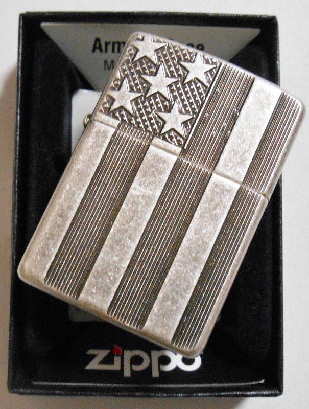 画像: ☆渋い！星条旗 アーマー・アンティーク・シルバー！Armor Antique Silver Zippo！新品