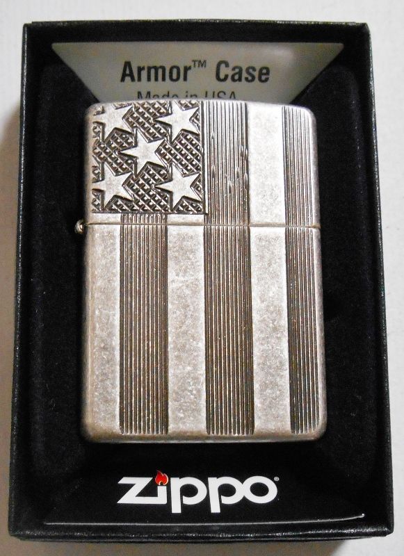 画像: ☆渋い！星条旗 アーマー・アンティーク・シルバー！Armor Antique Silver Zippo！新品