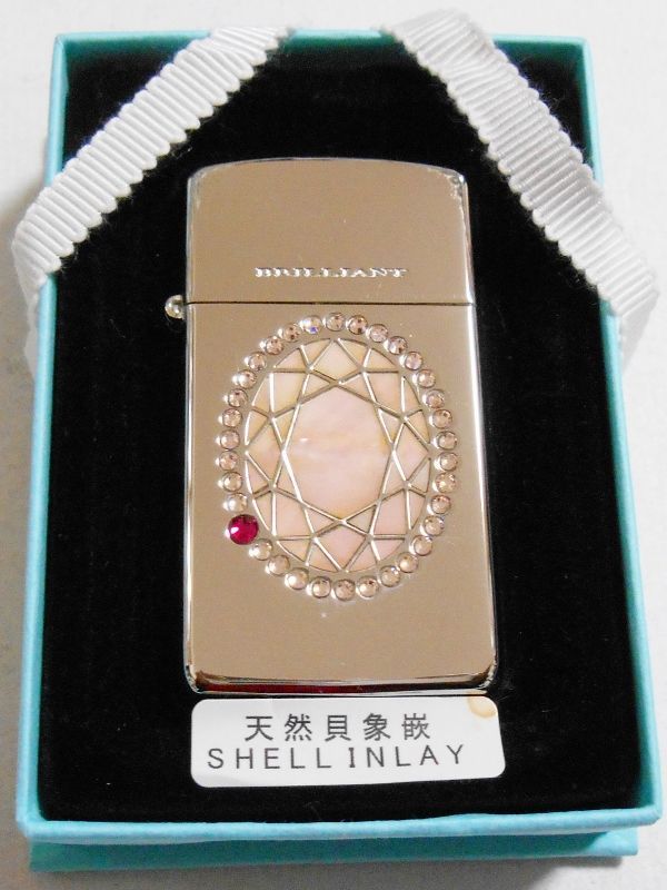 画像: ☆豪華スリム！天然貝象嵌 PINK SHELL INLAY ブリリアント  ２００５年 ZIPPO！新品