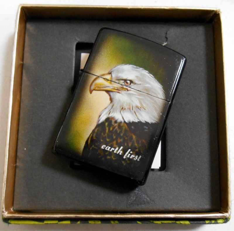 画像: ★鷲 イーグル！Earth first エアブラシ風 ２００１年３月 全面ブラック ZIPPO！新品