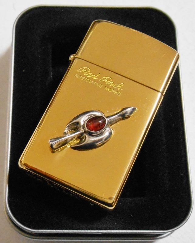 画像: ★ Red Rock Slim！ALTERNATIVE WORKS 赤石 １９９８年１月 真鍮スリム ZIPPO！未使用品