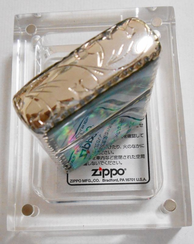 画像: ☆豪華！天然貝 両面SHELL ★三面手彫り 五面デザイン！グリーン系  ２００６年 ZIPPO！新品B