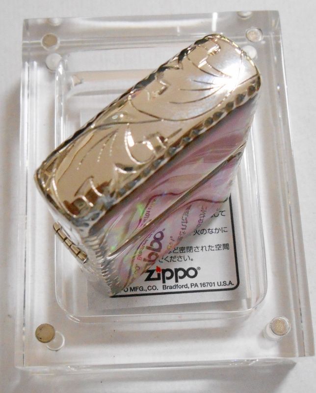 画像: ☆豪華！天然貝 両面SHELL ★三面手彫り 五面デザイン！ピンク系 ２００６年  ZIPPO！新品C