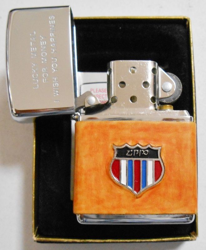 画像: ☆ラッキーメタル！ブラウンレザー革巻き １９９５年１１月製 ZIPPO！未使用品A