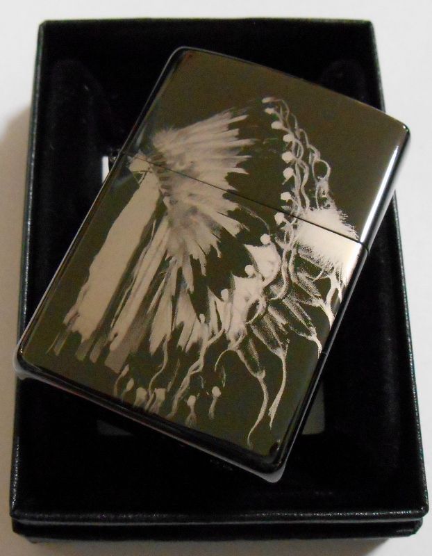 画像: ☆ネイティブ・アメリカン！インディアン羽の頭飾り ブラックチタン ２００３年５月 ZIPPO！新品