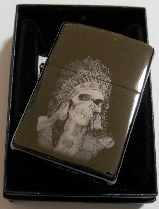 画像: ★ SKULL INDIAN！インディアンのどくろ ブラックチタン ２００７年 ZIPPO！新品