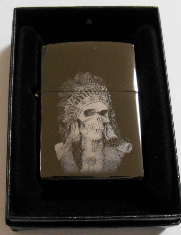 画像: ★ SKULL INDIAN！インディアンのどくろ ブラックチタン ２００７年 ZIPPO！新品