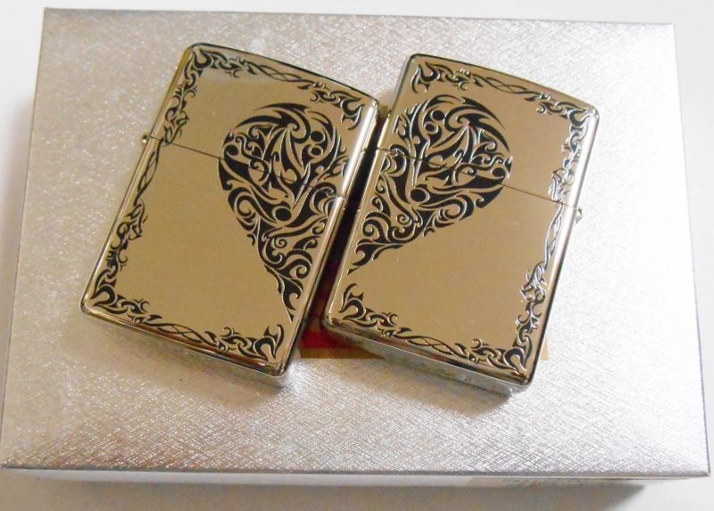 画像: ２個セット！ラブラブ ペア・ジッポー！銀加工 両面 HEART レギュラー ZIPPO！新品