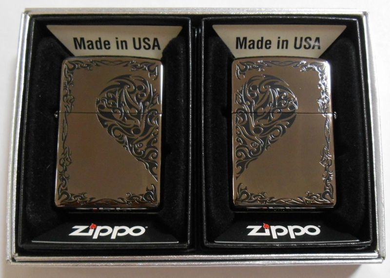 画像: ２個セット！ラブラブ ペア・ジッポー！ブラック 両面 HEART レギュラー ZIPPO！新品