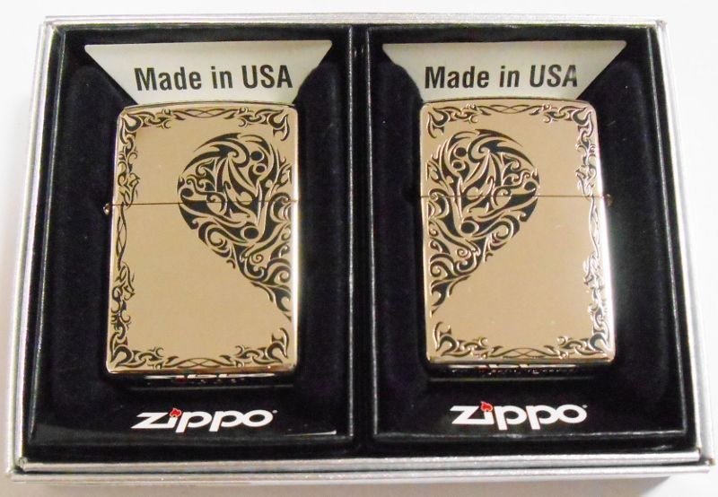 画像: ２個セット！ラブラブ ペア・ジッポー！銀加工 両面 HEART レギュラー ZIPPO！新品