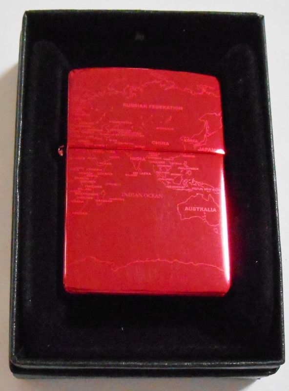 画像1: ★色鮮やかな・・イオンレッド！世界地図 ５面加工 ２００２年 ZIPPO！新品