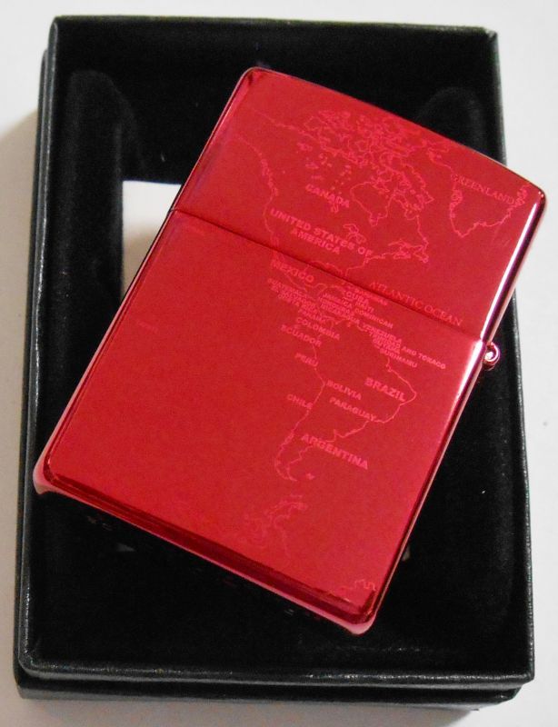 画像: ★色鮮やかな・・イオンレッド！世界地図 ５面加工 ２００２年 ZIPPO！新品