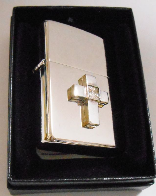 画像: ☆クロス立体メタル！クリスタルビーズ付 銀加工鏡面 ２０００年 ZIPPO！新品B