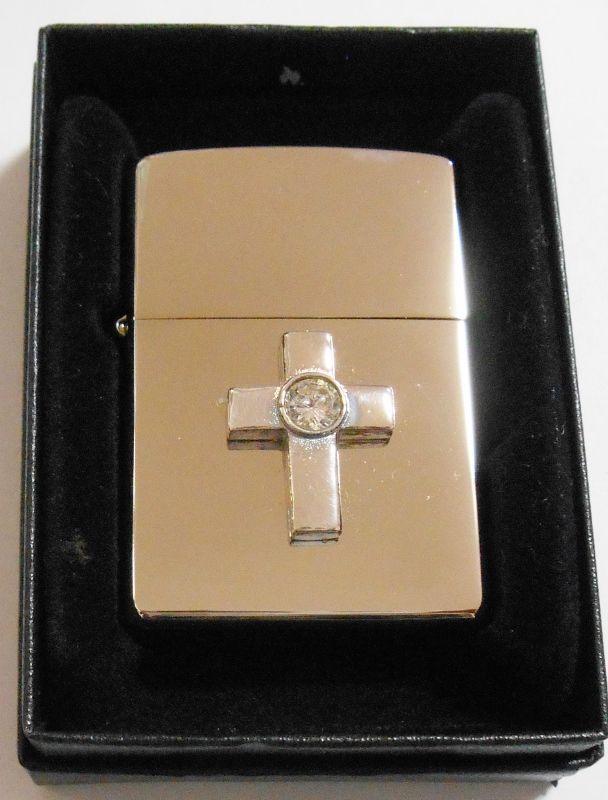 画像1: ☆クロス立体メタル！クリスタルビーズ付 銀加工鏡面 ２０００年 ZIPPO！新品A