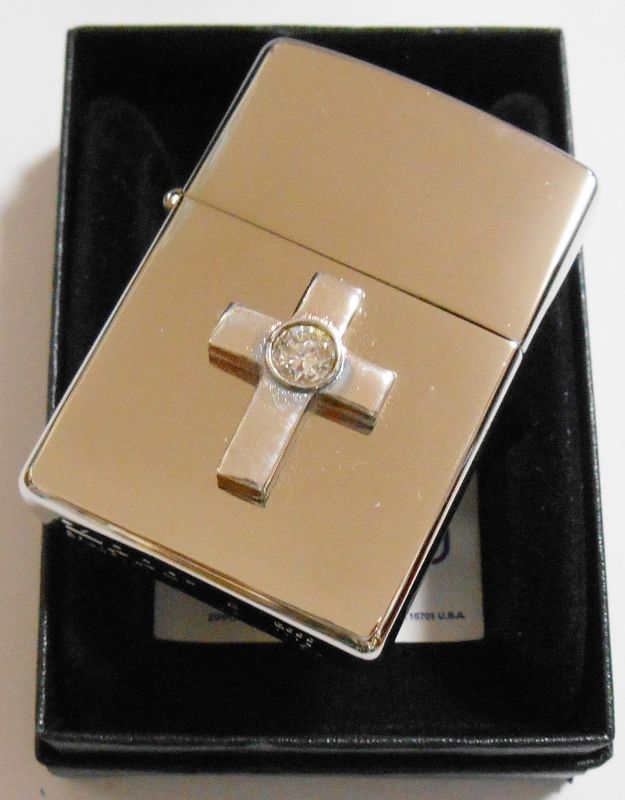 画像: ☆クロス立体メタル！クリスタルビーズ付 銀加工鏡面 ２０００年 ZIPPO！新品A