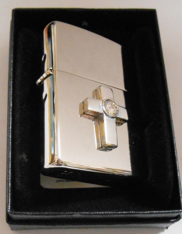 画像: ☆クロス立体メタル！クリスタルビーズ付 銀加工鏡面 ２０００年 ZIPPO！新品A