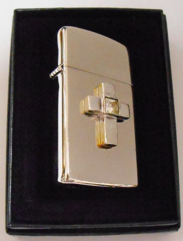 画像: ☆クロス立体メタル スリム！クリスタルビーズ付 銀加工鏡面 ２０００年 ZIPPO！新品C