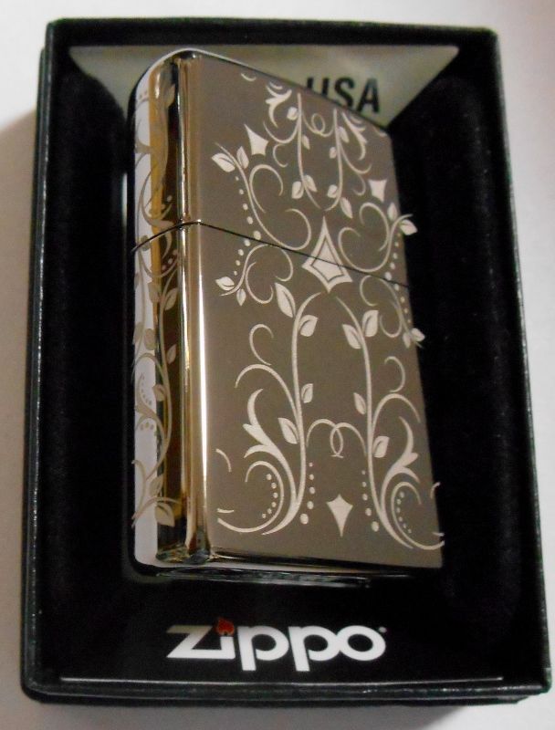 蔦 アイビー 繊細な ５面彫刻デザイン ブラックアイス Usa Zippo 新品 ジッポーパーク Zippopark