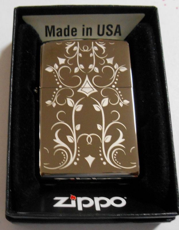 蔦 アイビー 繊細な ５面彫刻デザイン ブラックアイス Usa Zippo 新品 ジッポーパーク Zippopark