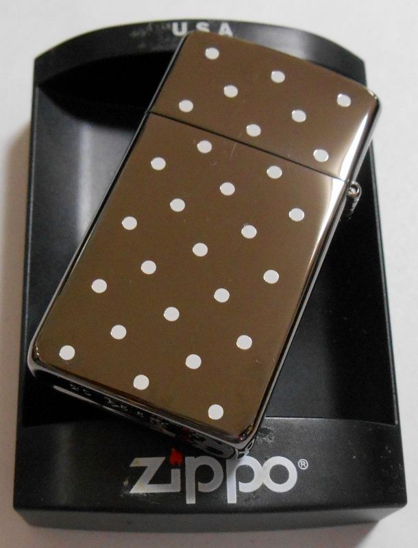 画像: ☆お洒落な・・スリム！水玉 両面DOT ２００３年１０月  BLACK SLIM ZIPPO！新品