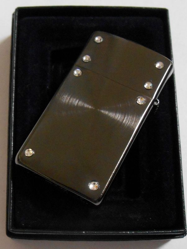 画像: ★豪華スリム！輝く・・両面 スワロフスキー＆スピン ２００５年 BLACK SLIM ZIPPO！未使用品